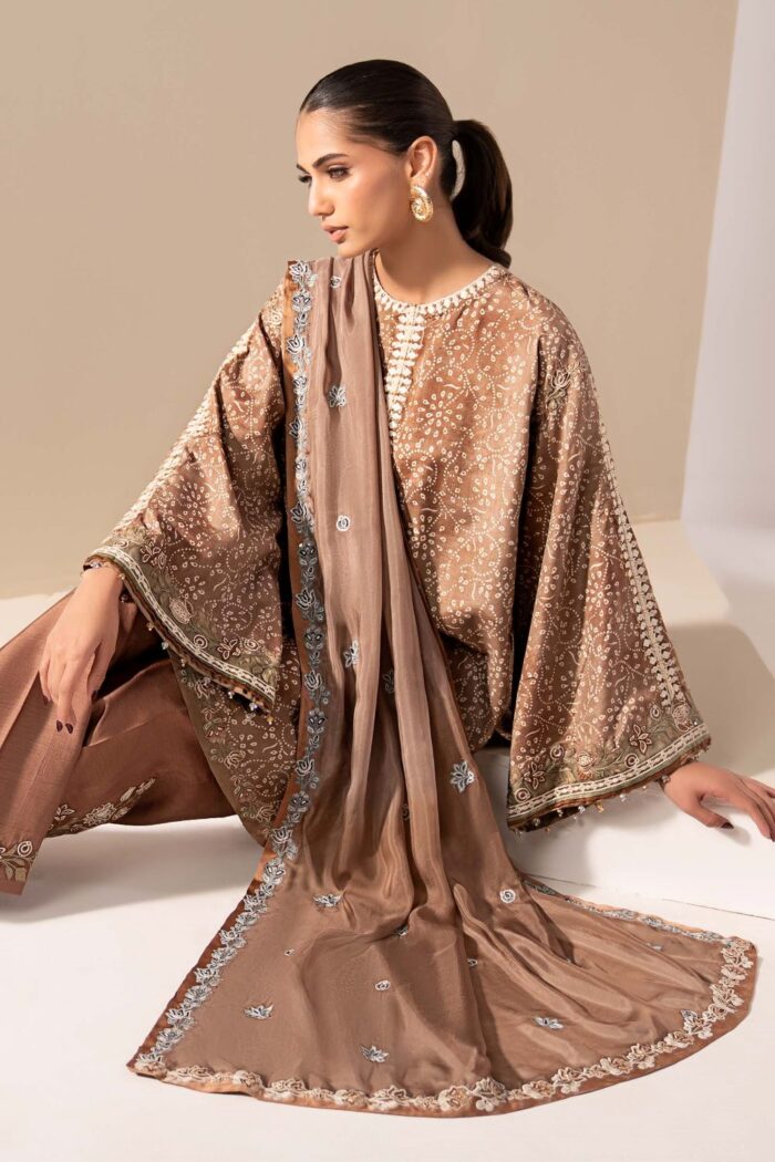 MARIA.B | 3 Piece Embroidered Silk Suit -MST-EF26-18-Brown | Ready To Wear - Image 5