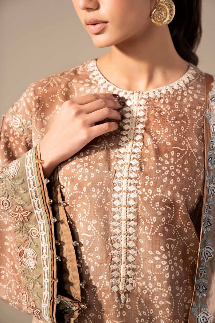 MARIA.B | 3 Piece Embroidered Silk Suit -MST-EF26-18-Brown | Ready To Wear - Image 6