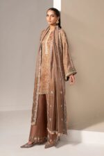 MARIA.B | 3 Piece Embroidered Silk Suit -MST-EF26-18-Brown | Ready To Wear - Image 7