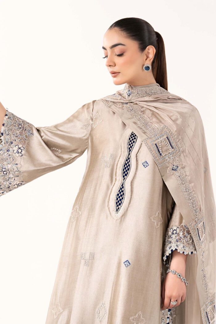 MARIA.B | 3 Piece Embroidered Self Tassel Silk Suit -MST-EF26-10-Grey | Ready To Wear - Image 2