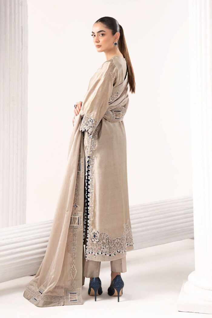 MARIA.B | 3 Piece Embroidered Self Tassel Silk Suit -MST-EF26-10-Grey | Ready To Wear - Image 6