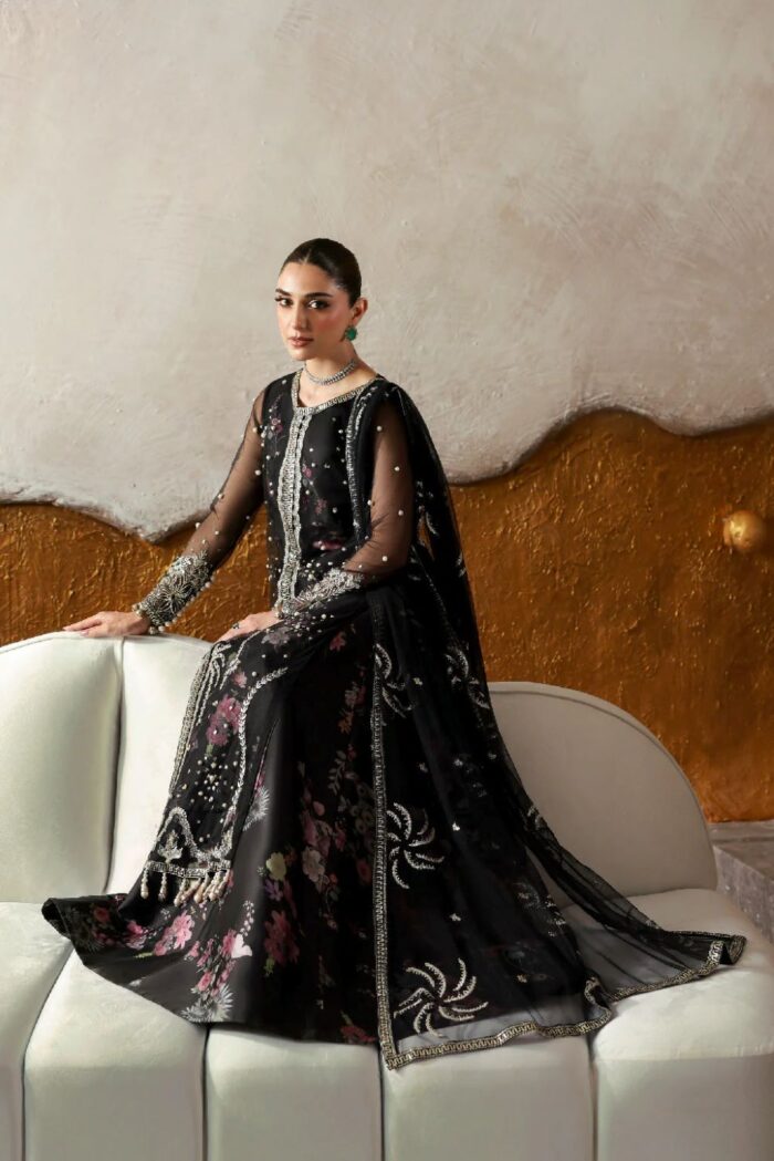 Vanya | 3 Piece black net Embroidered  Net & Charmeuse - RV-09 | Ready To Wear - Image 3