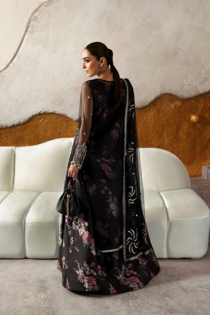 Vanya | 3 Piece black net Embroidered  Net & Charmeuse - RV-09 | Ready To Wear - Image 6