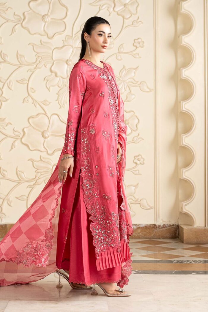 MARIA.B | 3 Piece Embroidered Tissue Silk Suit -SF-EA26-12-Pink  | Ready To Wear - Image 5