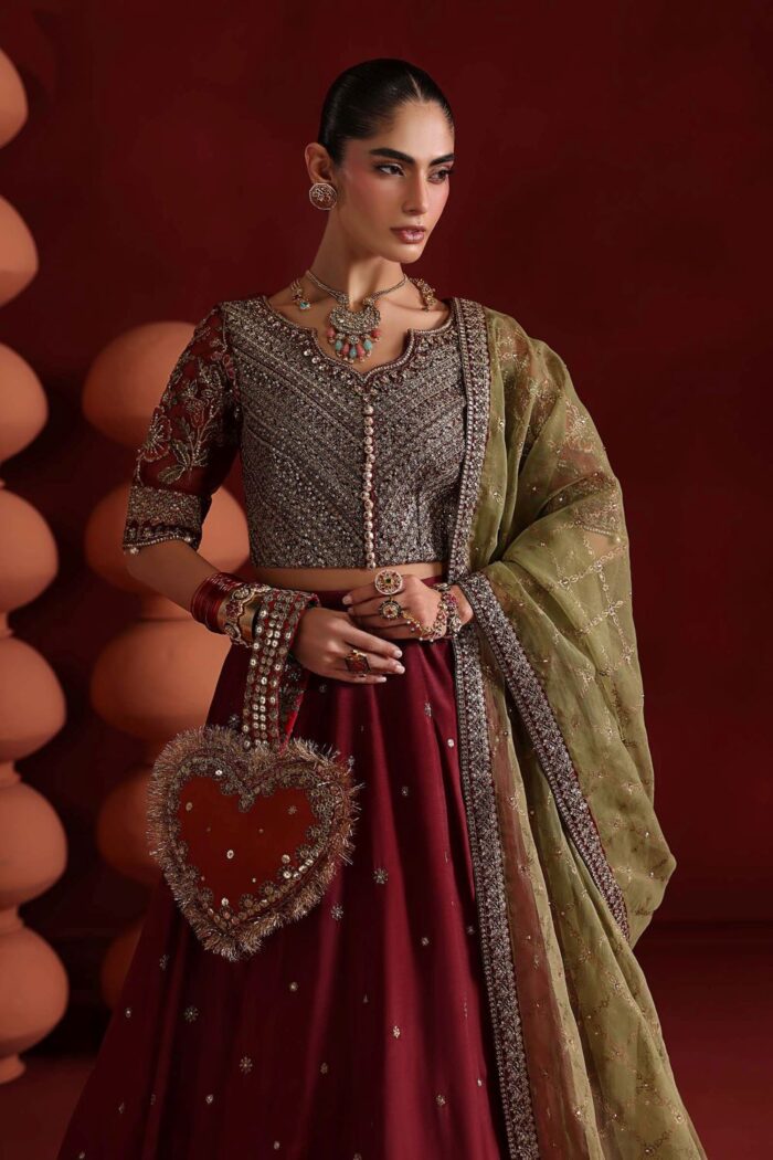 MARIA.B | 3 Piece Embroidered Raw Silk Suit -SF-EA26-27-Maroon | Ready To Wear - Image 2