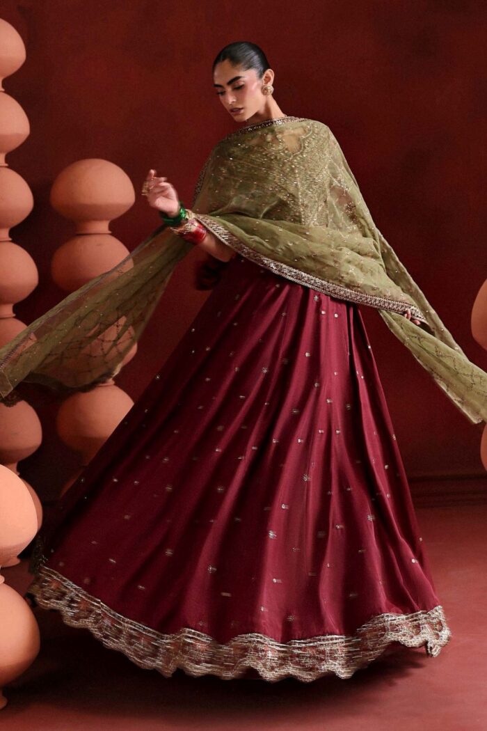 MARIA.B | 3 Piece Embroidered Raw Silk Suit -SF-EA26-27-Maroon | Ready To Wear - Image 3