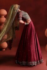 MARIA.B | 3 Piece Embroidered Raw Silk Suit -SF-EA26-27-Maroon | Ready To Wear - Image 4
