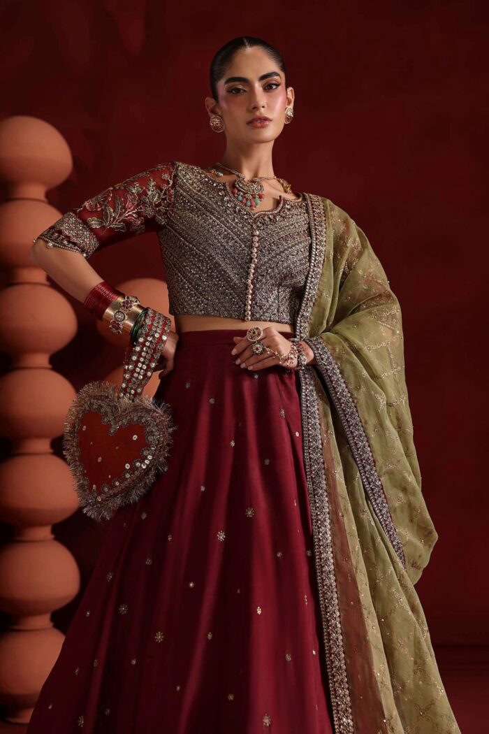 MARIA.B | 3 Piece Embroidered Raw Silk Suit -SF-EA26-27-Maroon | Ready To Wear - Image 6