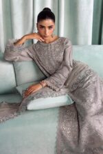 MARIA.B | 3 Piece Embroidered Tissue Silk Suit -SF-EA26-37-Grey  | Ready To Wear - Image 2