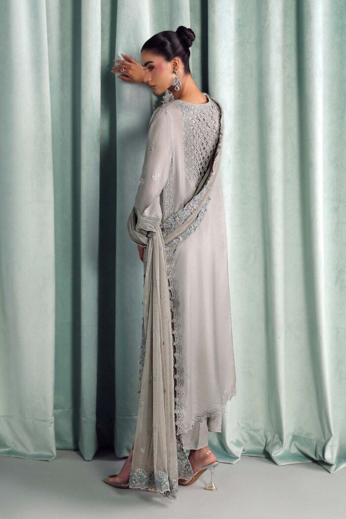 MARIA.B | 3 Piece Embroidered Tissue Silk Suit -SF-EA26-37-Grey  | Ready To Wear - Image 4