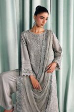 MARIA.B | 3 Piece Embroidered Tissue Silk Suit -SF-EA26-37-Grey  | Ready To Wear - Image 5