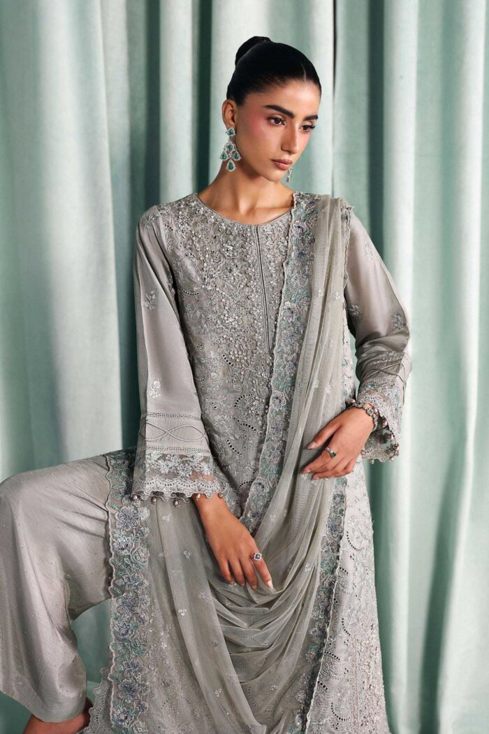 MARIA.B | 3 Piece Embroidered Tissue Silk Suit -SF-EA26-37-Grey  | Ready To Wear - Image 5