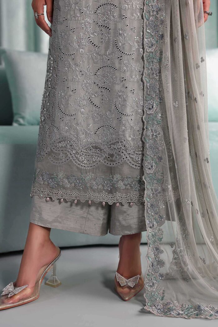 MARIA.B | 3 Piece Embroidered Tissue Silk Suit -SF-EA26-37-Grey  | Ready To Wear - Image 8