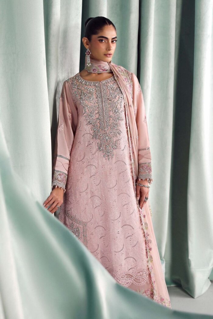 MARIA.B | 3 Piece Embroidered Raw Silk Suit -SF-EA26-37-Pink | Ready To Wear - Image 2