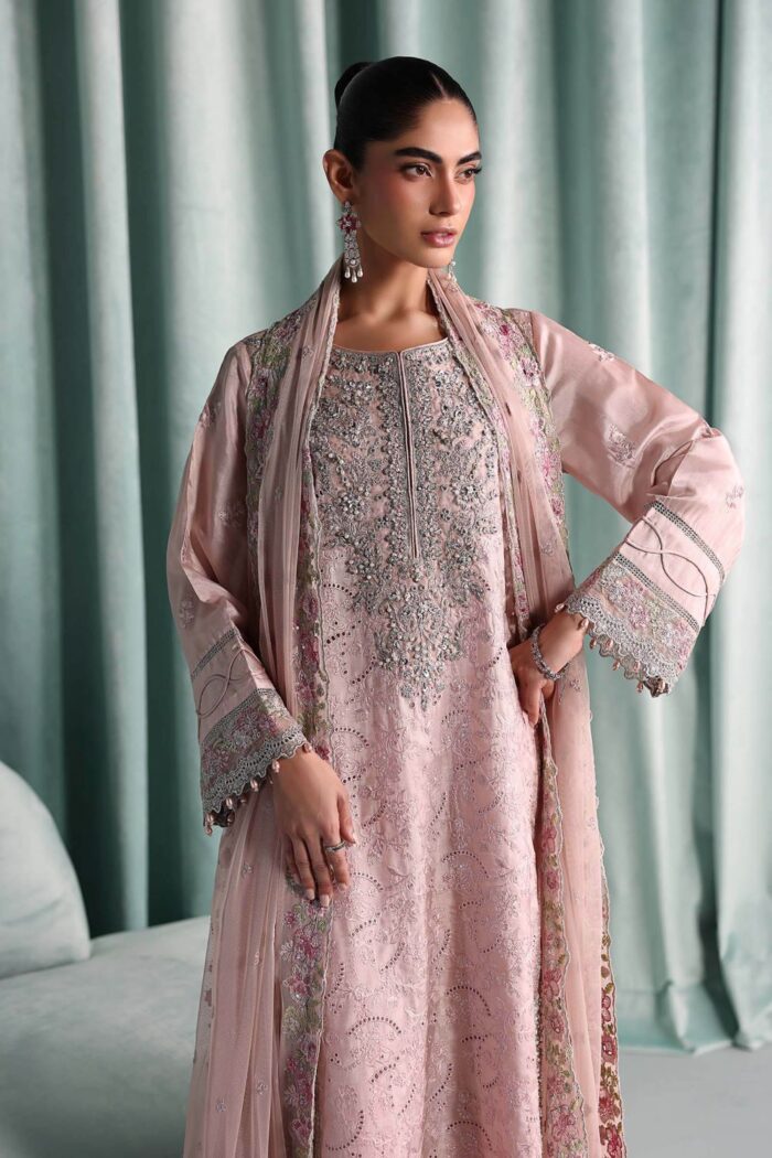 MARIA.B | 3 Piece Embroidered Raw Silk Suit -SF-EA26-37-Pink | Ready To Wear - Image 4