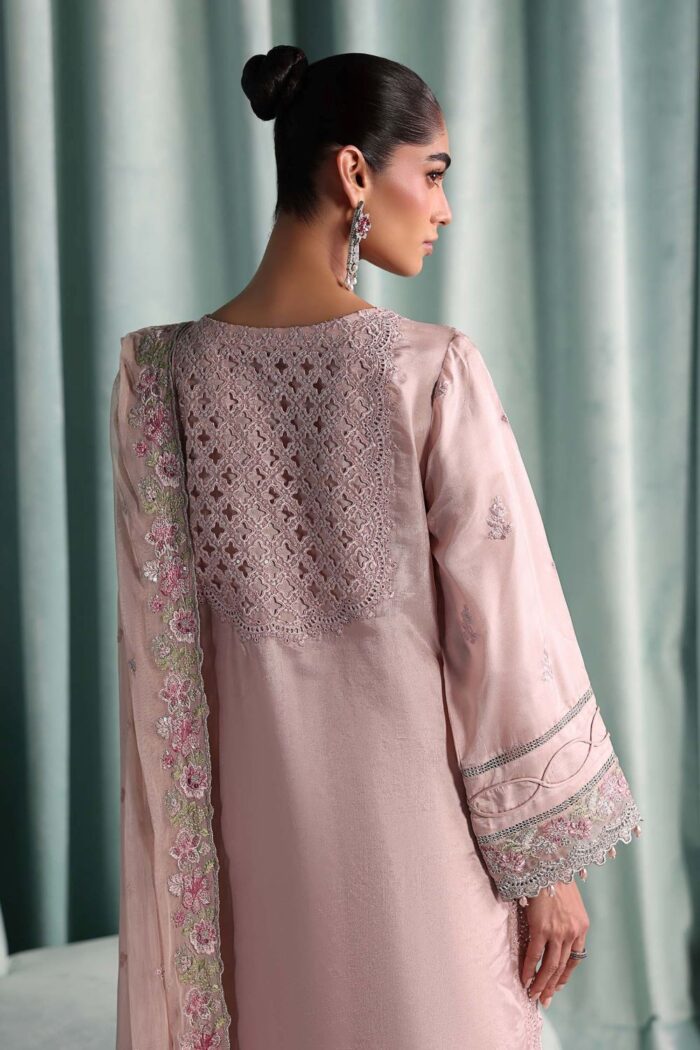 MARIA.B | 3 Piece Embroidered Raw Silk Suit -SF-EA26-37-Pink | Ready To Wear - Image 6