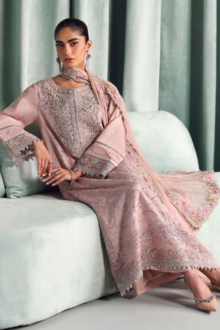 MARIA.B | 3 Piece Embroidered Raw Silk Suit -SF-EA26-37-Pink | Ready To Wear - Image 7