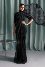 MARIA.B | 3 Piece Embroidered Chiffon Saree -SF-PF26-02-Black | Ready To Wear - Image 4