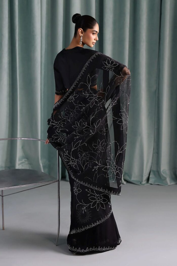 MARIA.B | 3 Piece Embroidered Chiffon Saree -SF-PF26-02-Black | Ready To Wear - Image 5