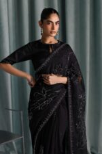 MARIA.B | 3 Piece Embroidered Chiffon Saree -SF-PF26-02-Black | Ready To Wear - Image 6