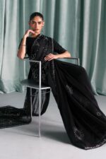 MARIA.B | 3 Piece Embroidered Chiffon Saree -SF-PF26-02-Black | Ready To Wear - Image 7