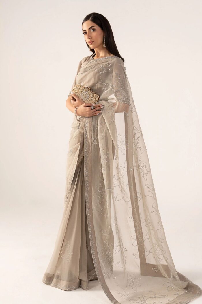 MARIA.B | 3 Piece Embroidered Chiffon Saree -SF-PF26-02-Grey | Ready To Wear - Image 2