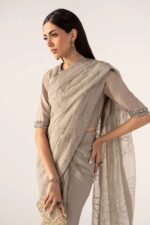 MARIA.B | 3 Piece Embroidered Chiffon Saree -SF-PF26-02-Grey | Ready To Wear - Image 4