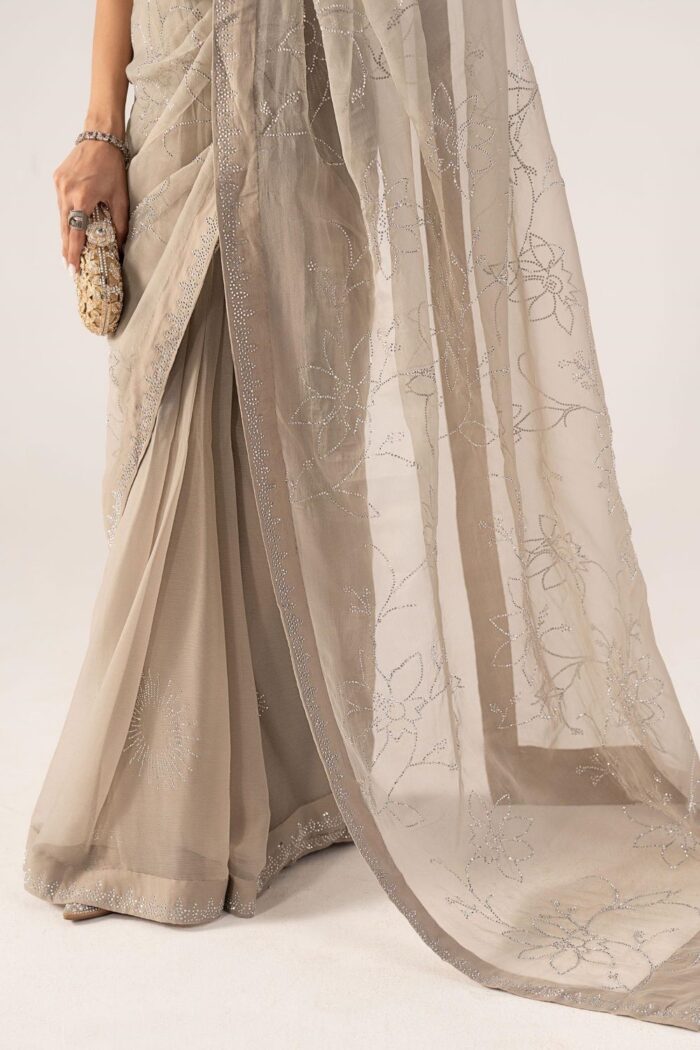 MARIA.B | 3 Piece Embroidered Chiffon Saree -SF-PF26-02-Grey | Ready To Wear - Image 6
