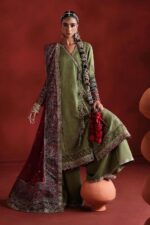 MARIA.B | 3 Piece Embroidered Raw Silk Suit  -SF-PF26-03-Green | Ready To Wear - Image 3