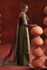 MARIA.B | 3 Piece Embroidered Raw Silk Suit  -SF-PF26-03-Green | Ready To Wear - Image 4