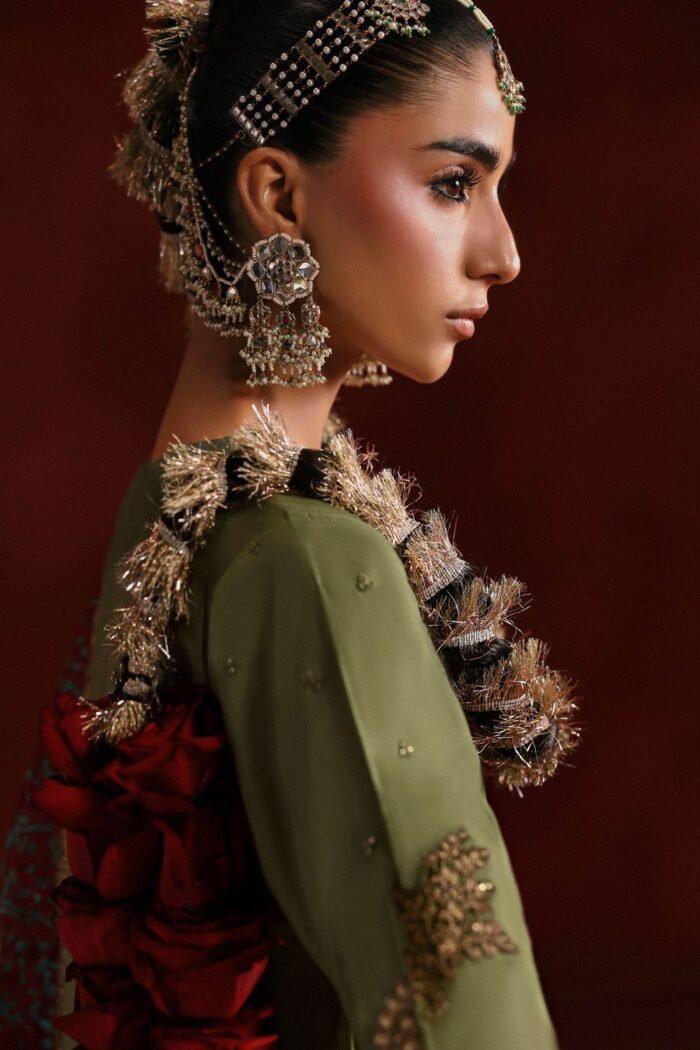 MARIA.B | 3 Piece Embroidered Raw Silk Suit  -SF-PF26-03-Green | Ready To Wear - Image 7