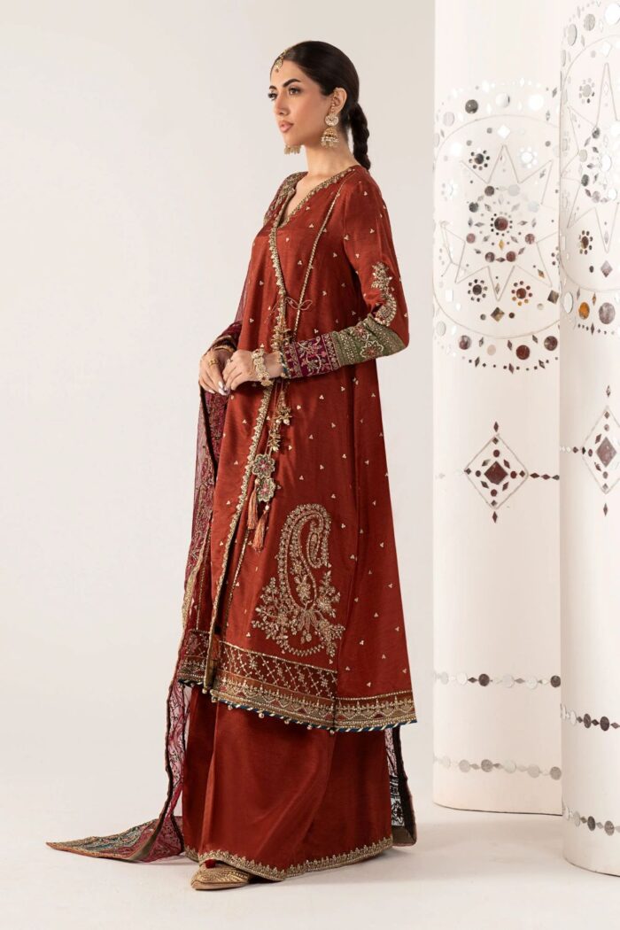 MARIA.B | 3 Piece Embroidered  Raw Silk Suit -SF-PF26-03-Mustard | Ready To Wear - Image 2