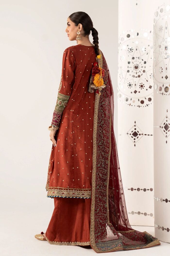 MARIA.B | 3 Piece Embroidered  Raw Silk Suit -SF-PF26-03-Mustard | Ready To Wear - Image 3