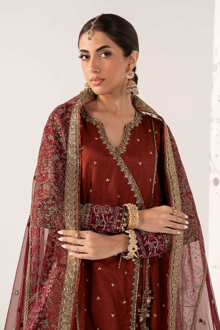 MARIA.B | 3 Piece Embroidered  Raw Silk Suit -SF-PF26-03-Mustard | Ready To Wear - Image 4