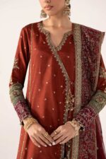 MARIA.B | 3 Piece Embroidered  Raw Silk Suit -SF-PF26-03-Mustard | Ready To Wear - Image 5