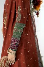 MARIA.B | 3 Piece Embroidered  Raw Silk Suit -SF-PF26-03-Mustard | Ready To Wear - Image 6