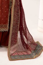 MARIA.B | 3 Piece Embroidered  Raw Silk Suit -SF-PF26-03-Mustard | Ready To Wear - Image 7