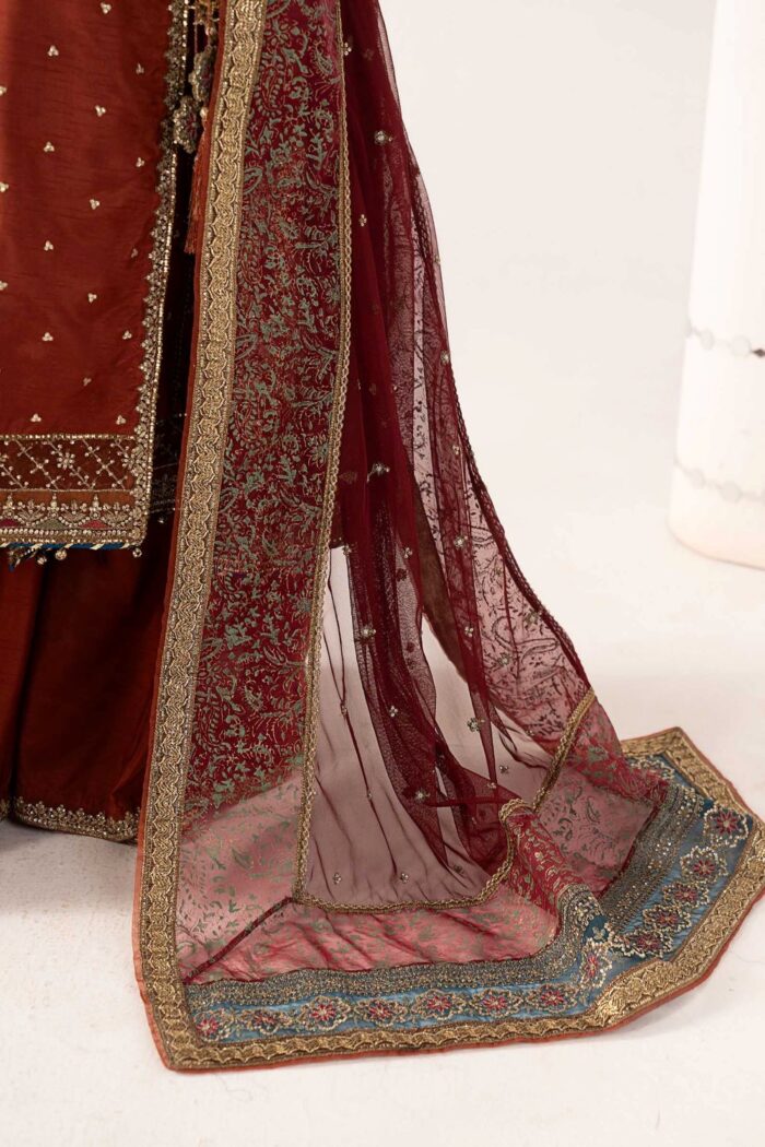 MARIA.B | 3 Piece Embroidered  Raw Silk Suit -SF-PF26-03-Mustard | Ready To Wear - Image 7