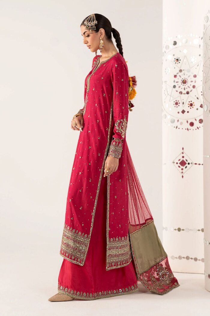 MARIA.B | 3 Piece Embroidered Raw Silk Suit -SF-PF26-10-Pink | Ready To Wear - Image 2