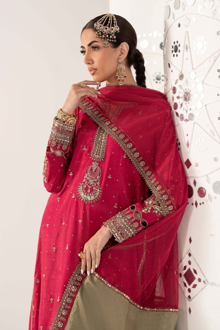 MARIA.B | 3 Piece Embroidered Raw Silk Suit -SF-PF26-10-Pink | Ready To Wear - Image 4