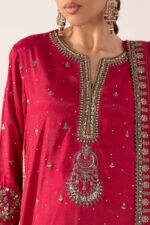 MARIA.B | 3 Piece Embroidered Raw Silk Suit -SF-PF26-10-Pink | Ready To Wear - Image 5