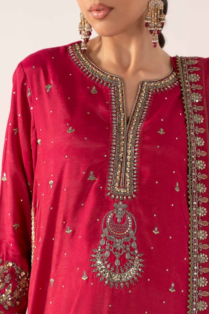 MARIA.B | 3 Piece Embroidered Raw Silk Suit -SF-PF26-10-Pink | Ready To Wear - Image 5