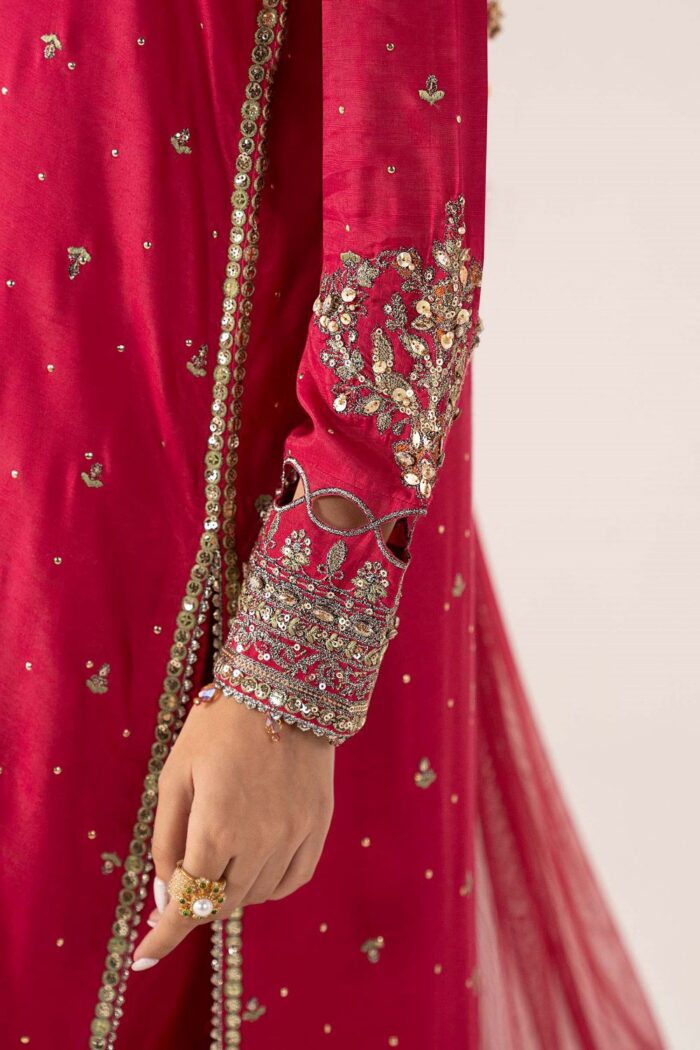 MARIA.B | 3 Piece Embroidered Raw Silk Suit -SF-PF26-10-Pink | Ready To Wear - Image 6