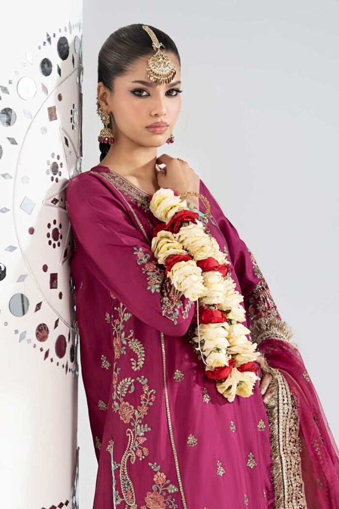 MARIA.B | 3 Piece Embroidered Raw Silk Suit -SF-EA25-02R1-Pink | Ready To Wear - Image 3