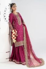 MARIA.B | 3 Piece Embroidered Raw Silk Suit -SF-EA25-02R1-Pink | Ready To Wear - Image 8