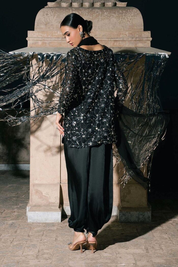 MARIA.B | 3 Piece Embroidered Net Suit -SF-EA26-01-Black | Ready To Wear - Image 2