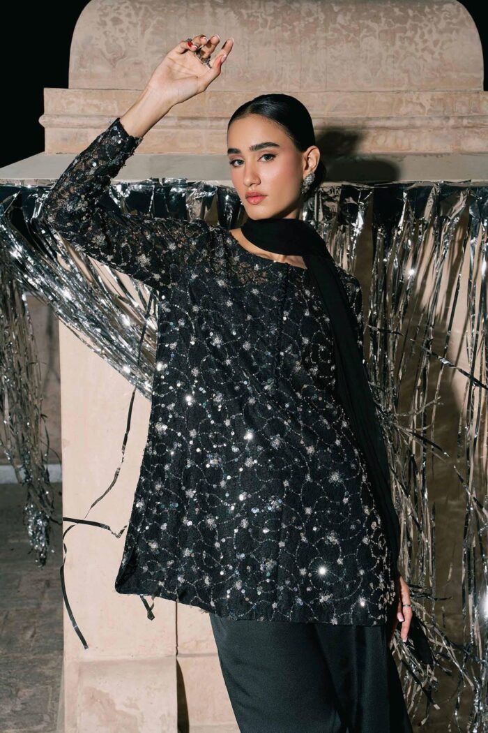 MARIA.B | 3 Piece Embroidered Net Suit -SF-EA26-01-Black | Ready To Wear - Image 3