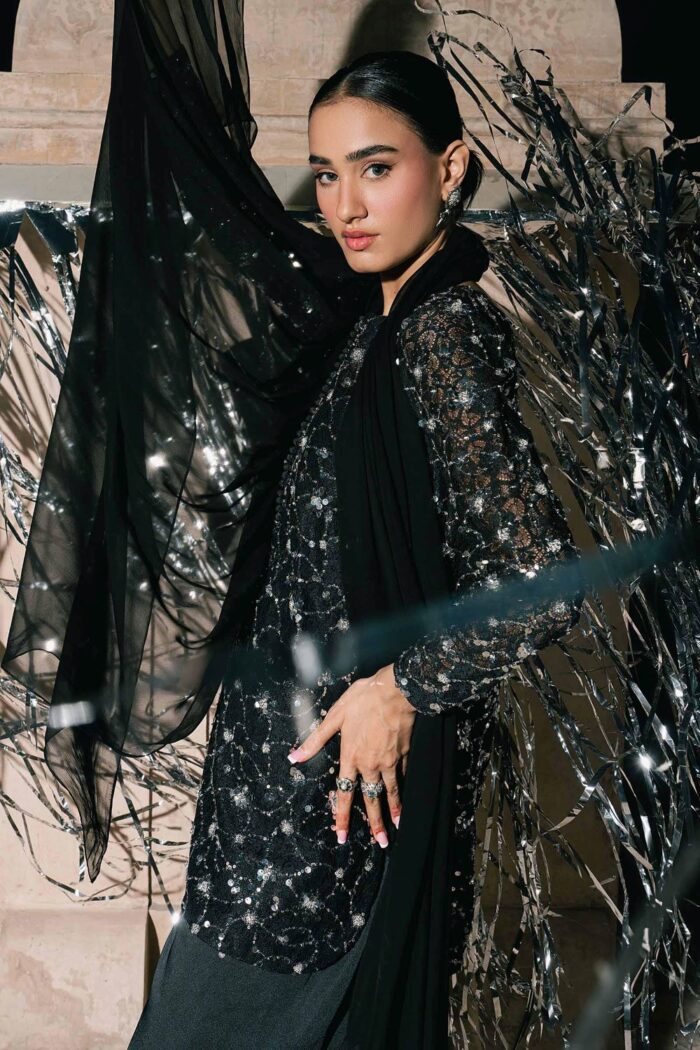 MARIA.B | 3 Piece Embroidered Net Suit -SF-EA26-01-Black | Ready To Wear - Image 4