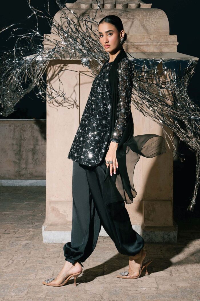 MARIA.B | 3 Piece Embroidered Net Suit -SF-EA26-01-Black | Ready To Wear - Image 5