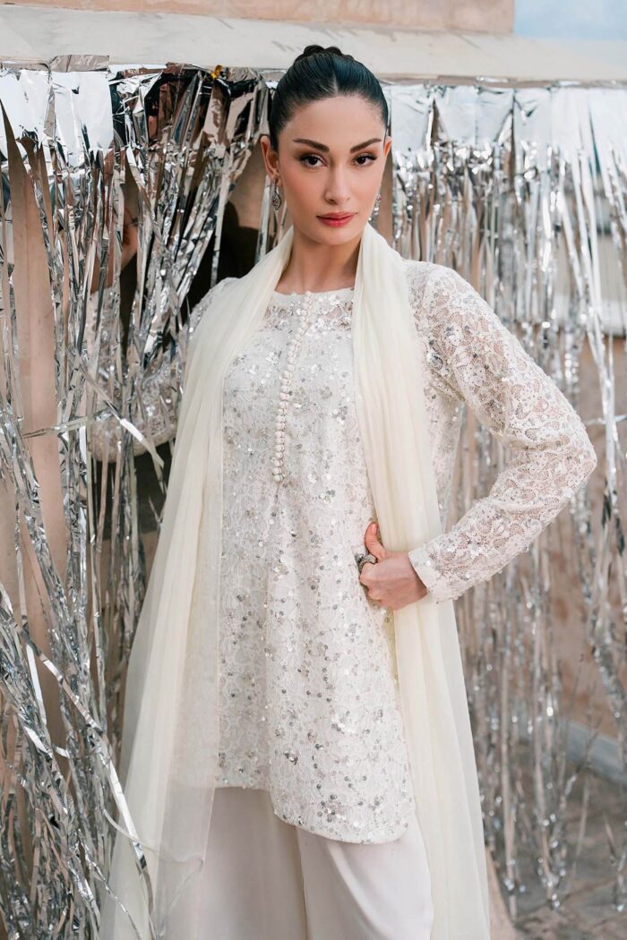 MARIA.B | 3 Piece Embroidered Net Suit -SF-EA26-01-Off White | Ready To Wear - Image 2